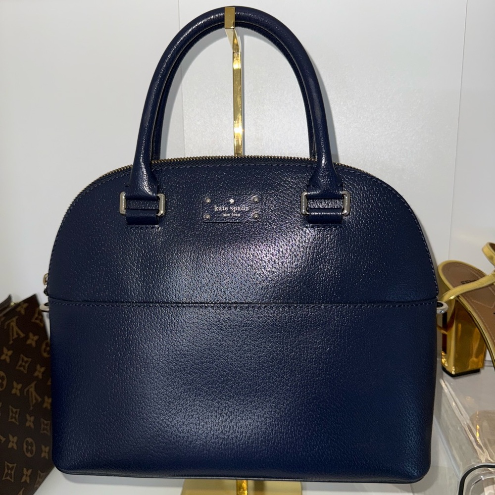 Kate Spade Grove Street Carli Satchel Navy Leather Cross Body Bag
